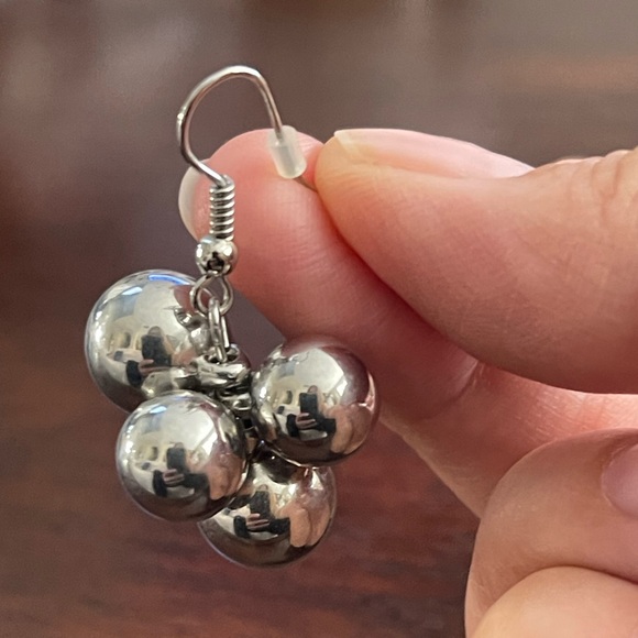 Silver tone spherical ball drop earrings - Picture 3 of 5